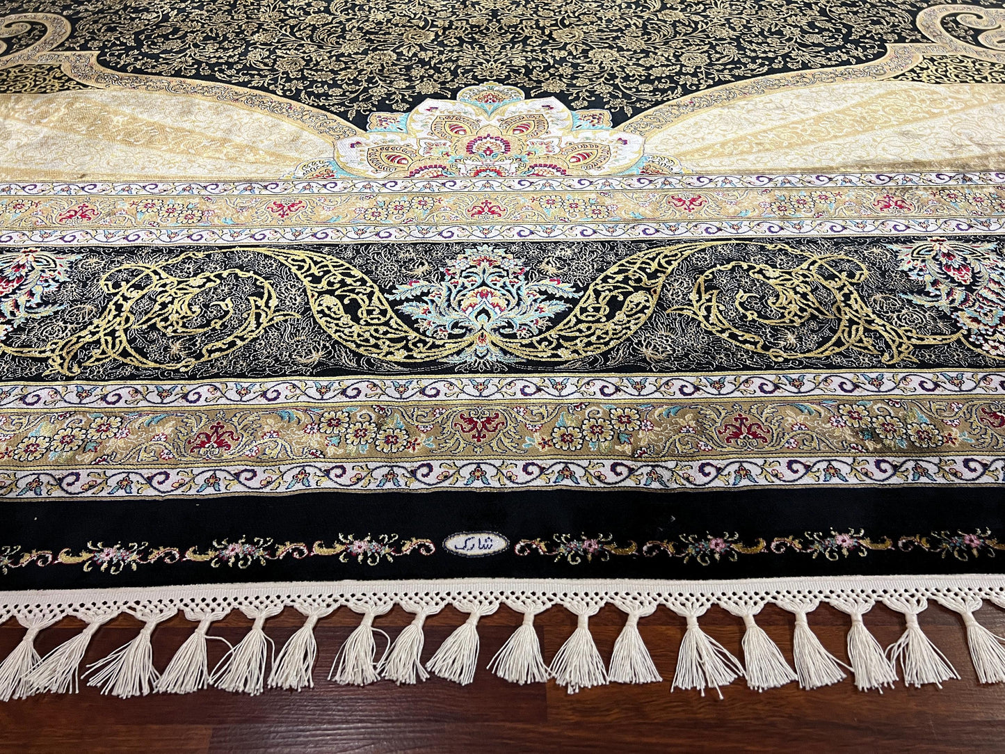 13x16 ft Gold Silk Rug Luxury Floral Pattern Oversized Area Rug Elegant Classic Living Room Decor