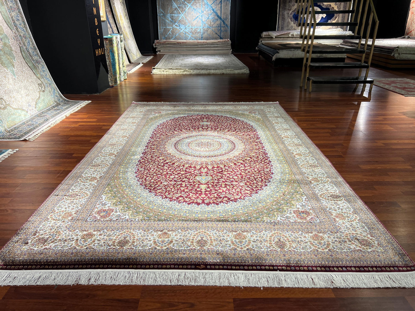 7x10 ft Red Medallion Silk Rug Luxury Classic Floral Area Rug Elegant Living Room Decor