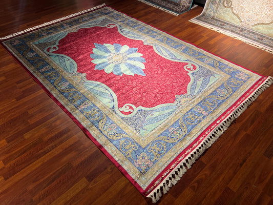 6x9 ft Red Traditional Silk Rug Luxury Floral Medallion Rug Elegant Living Room Area Carpet