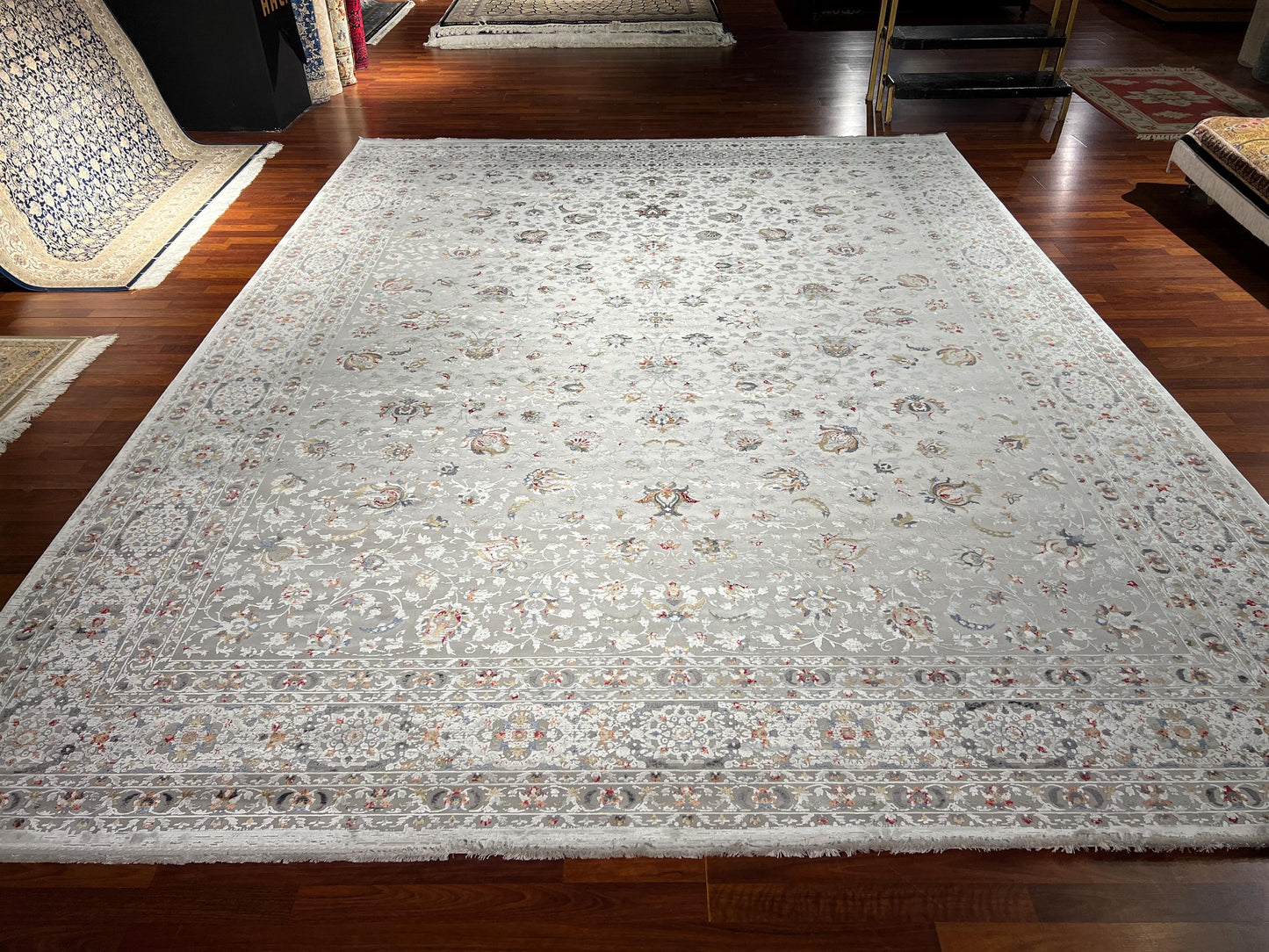 10x13 ft Cream Gray Floral Pattern Oversize Rug Luxury Living Room Large Area Rug