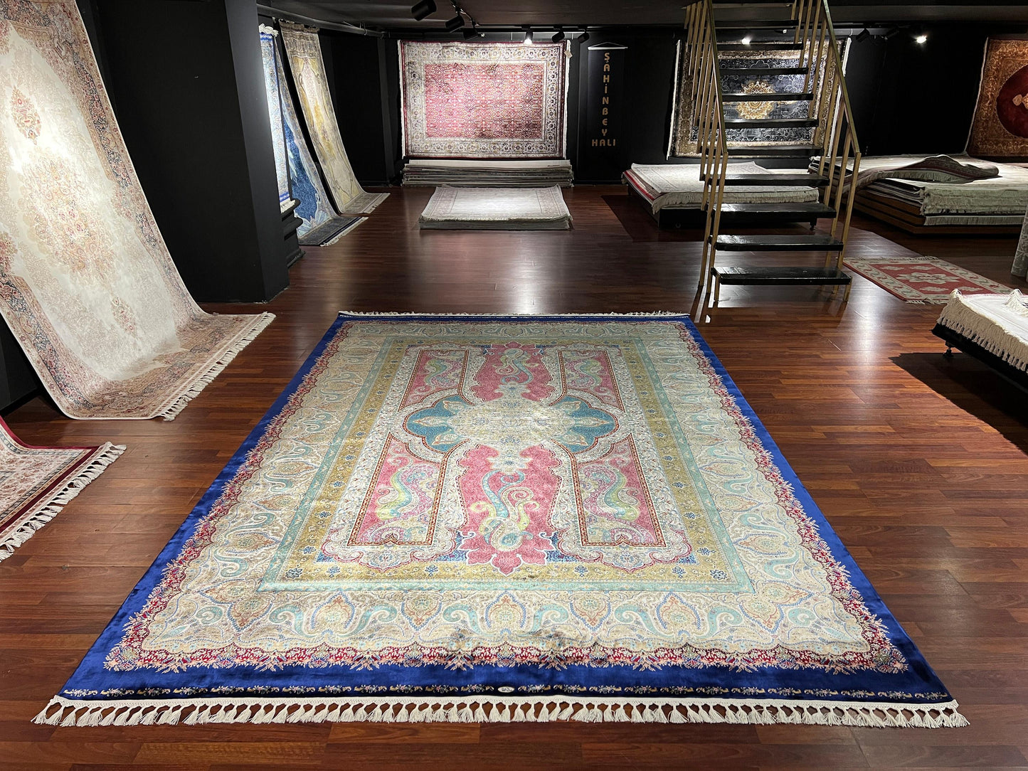 8x11 ft Pink Blue Silk Rug Large Luxury Medallion Area Rug Elegant Living Room Decorative Silk Carpet
