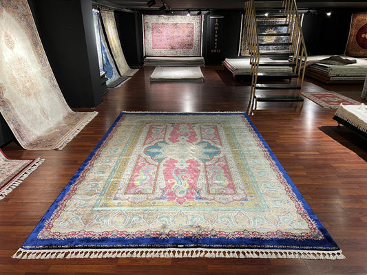 8x11 ft Pink Blue Silk Rug Large Luxury Medallion Area Rug Elegant Living Room Decorative Silk Carpet