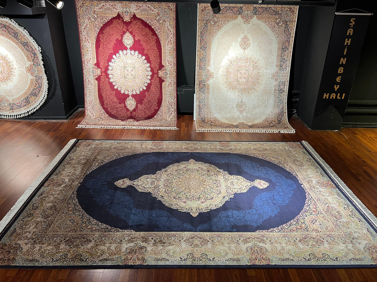 8x11 ft Blue Bamboo Silk Medallion Rug Luxury Oversized Living Room Area Rug Elegant Palace Style Carpet