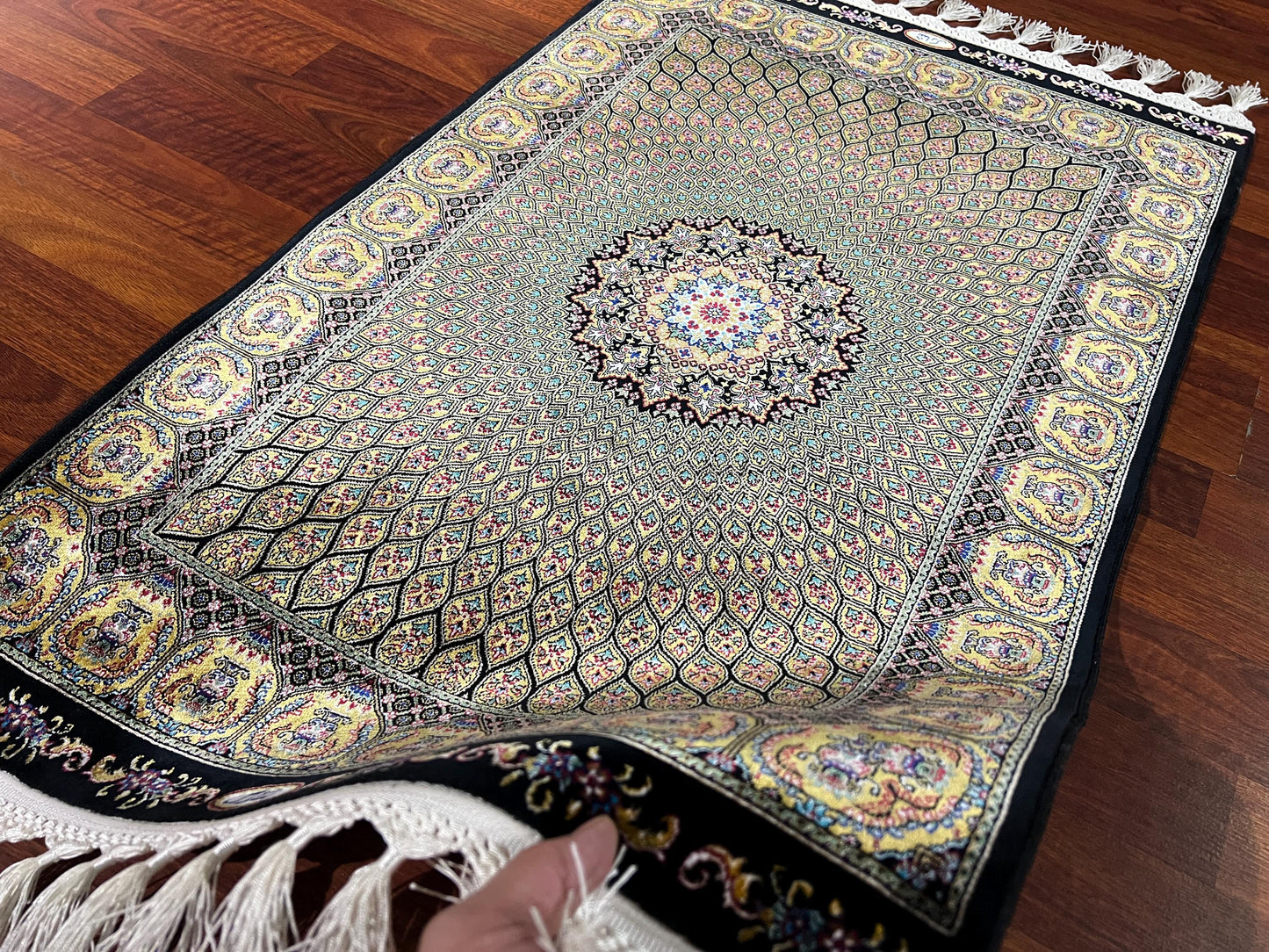 2x3 ft Mini Modal Silk Medallion Rug, Luxury Small Area Rug, Elegant Decorative Accent Rug for Living Room