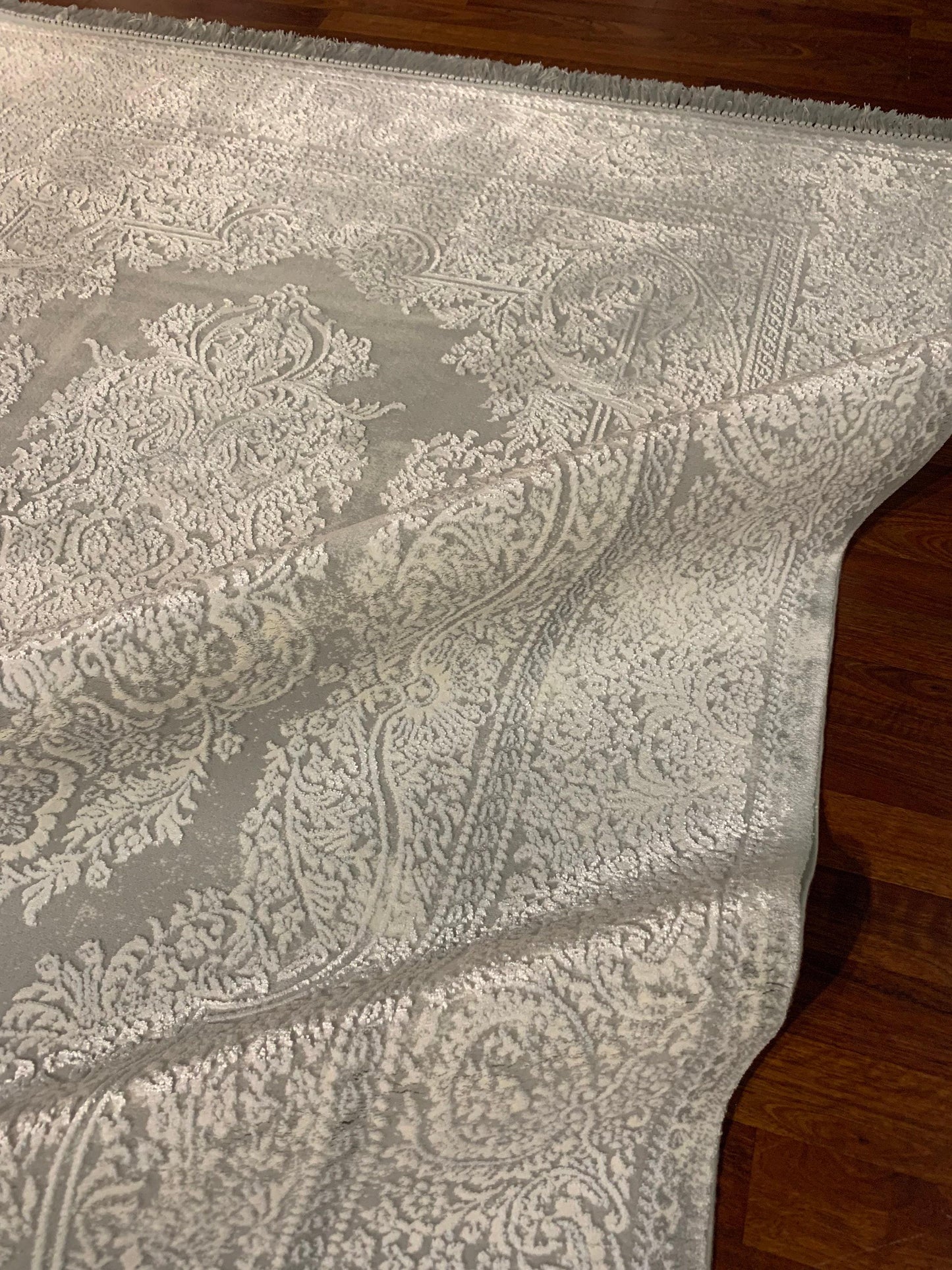 5x8 ft Gray Bamboo Area Rug for Living Room, Modern Turkish Acrylic Carpet for Office or Bedroom