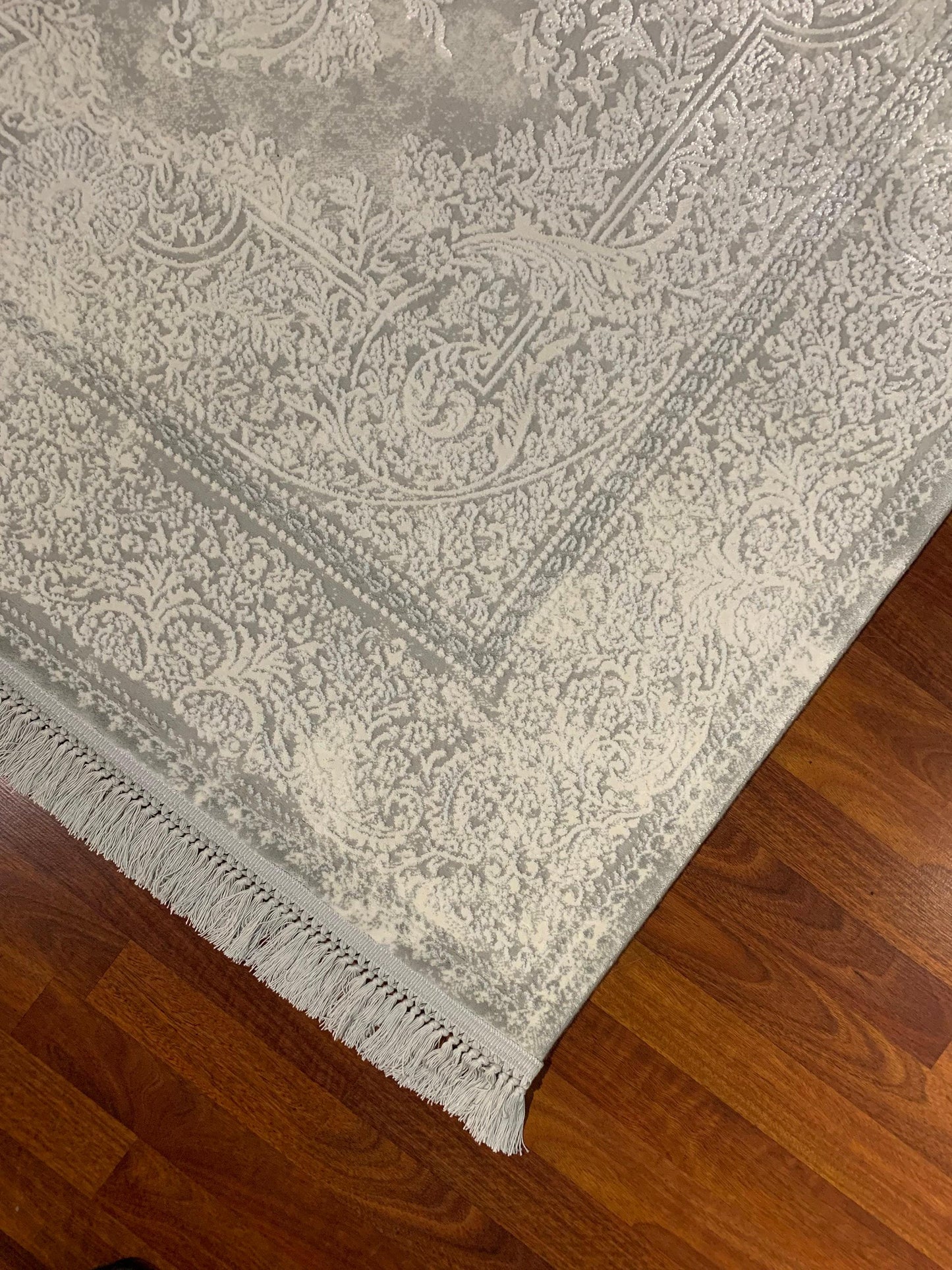5x8 ft Gray Bamboo Area Rug for Living Room, Modern Turkish Acrylic Carpet for Office or Bedroom