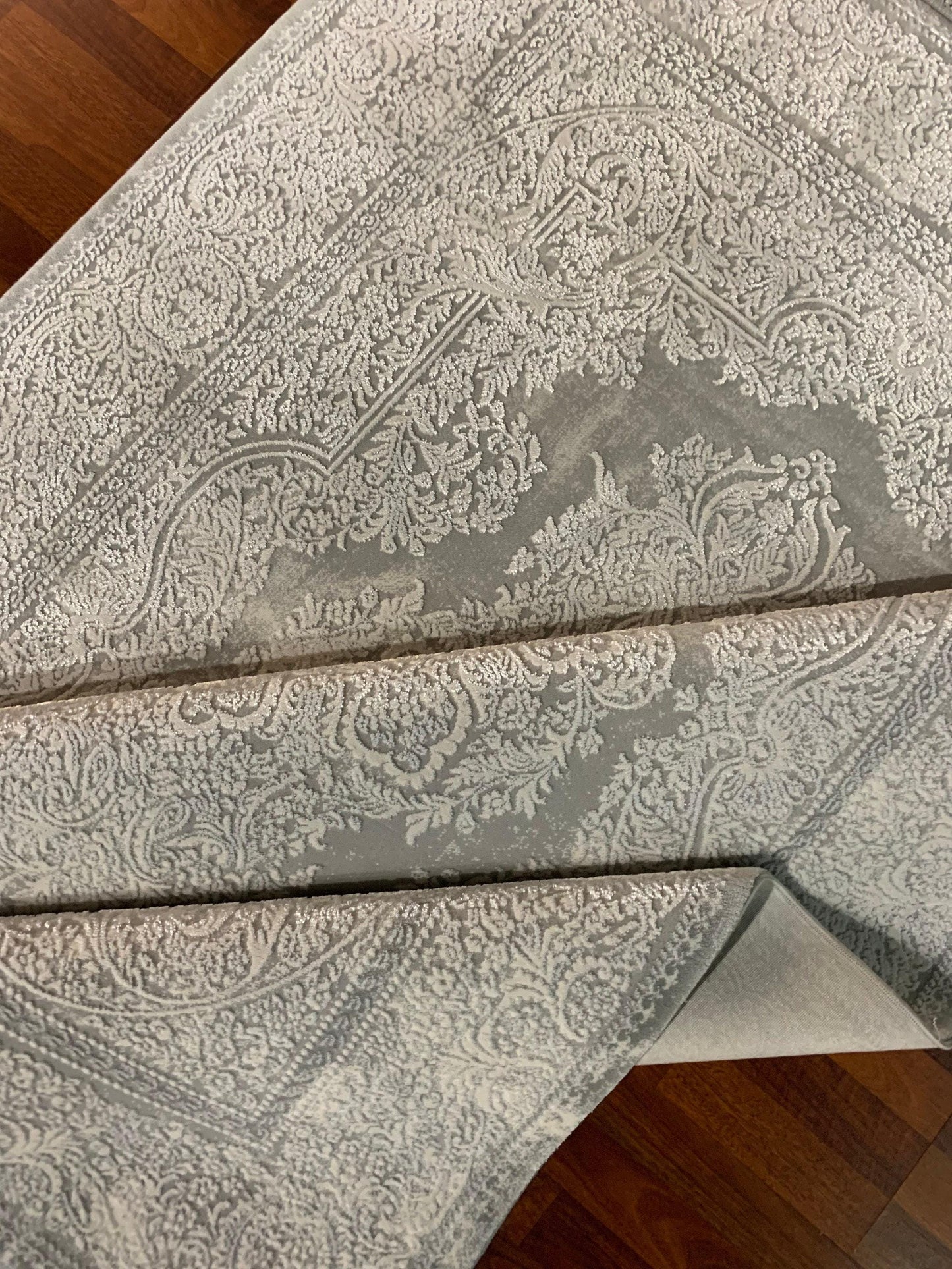 5x8 ft Gray Bamboo Area Rug for Living Room, Modern Turkish Acrylic Carpet for Office or Bedroom