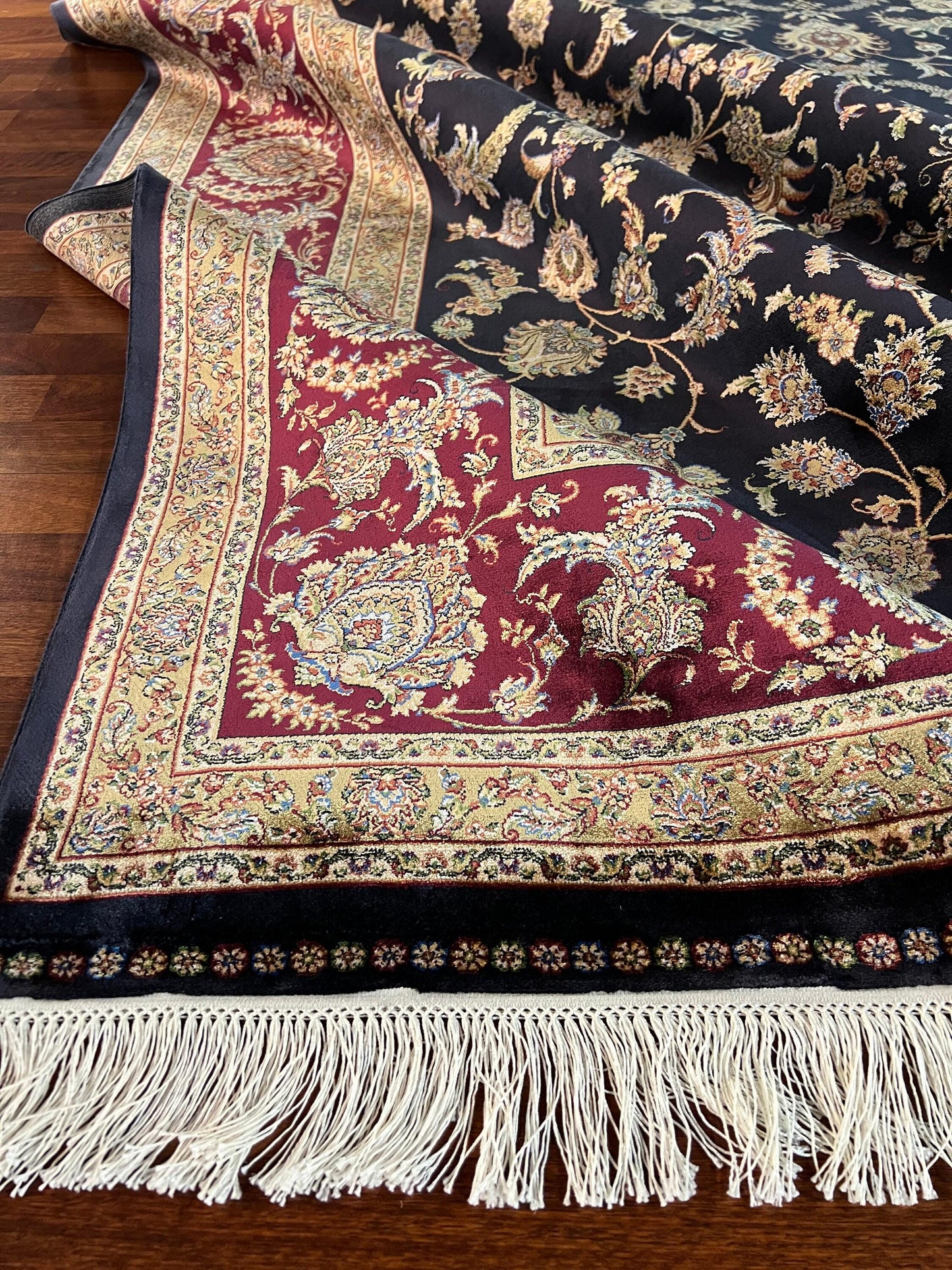 8x11 ft Red Blue Floral Silk Rug Luxury Large Area Rug Elegant Classic Living Room Rug Decorative Statement Carpet