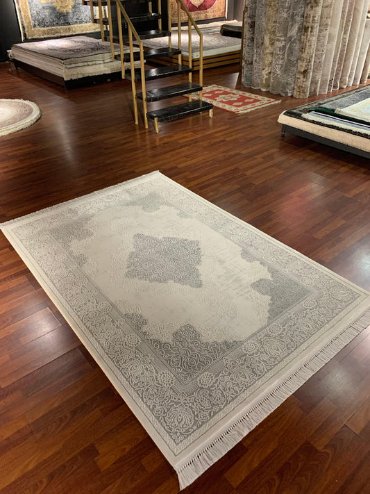5x8 Gray Beige Area Rug, Modern Living Room Rug, Soft Acrylic Carpet for Home or Office