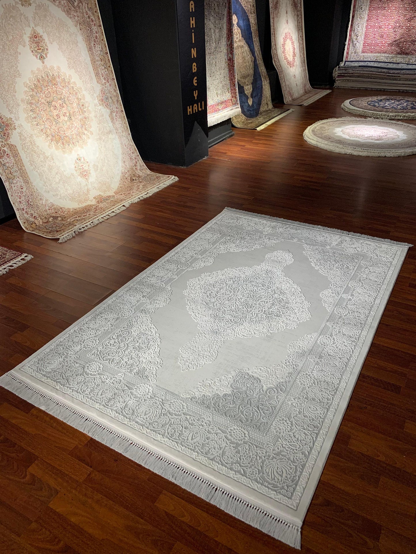 5x8 Gray Beige Area Rug, Modern Living Room Rug, Soft Acrylic Carpet for Home or Office