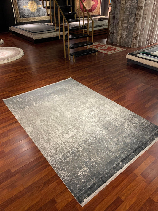 5x8 Gray Area Rug, Modern Living Room Carpet, Abstract Acrylic Viscose Rug for Home or Office