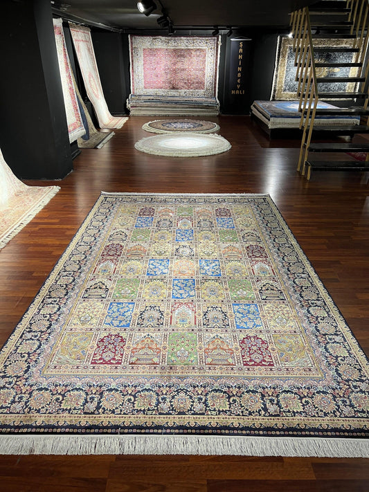 7x10 Silk Area Rug, Luxury Afghan Pattern Carpet, Modal Silk Living Room Rug