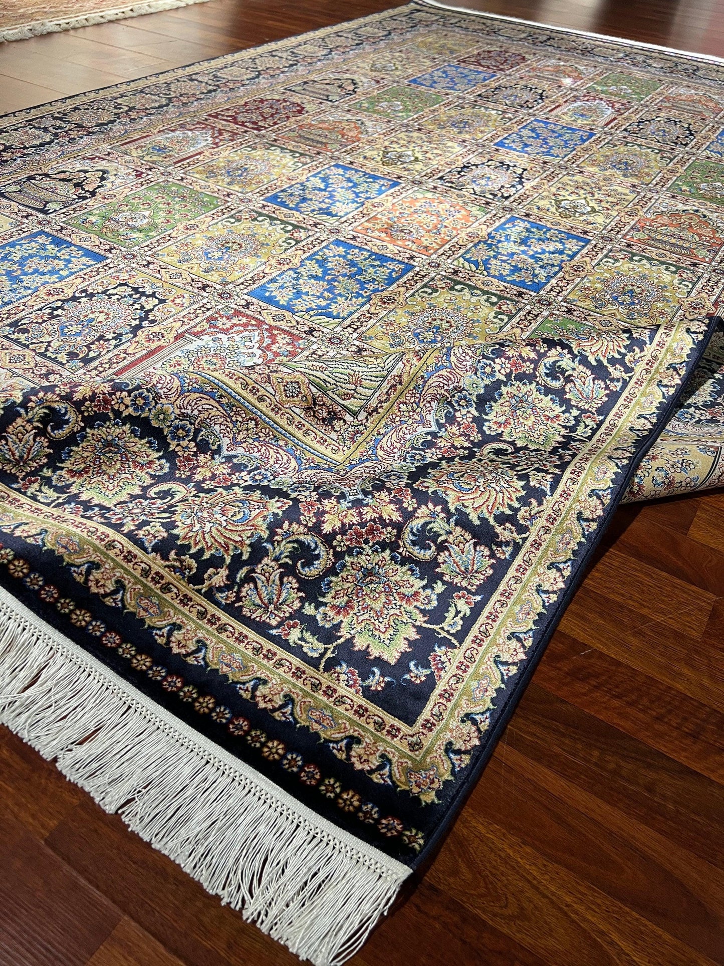 7x10 Silk Area Rug, Luxury Afghan Pattern Carpet, Modal Silk Living Room Rug