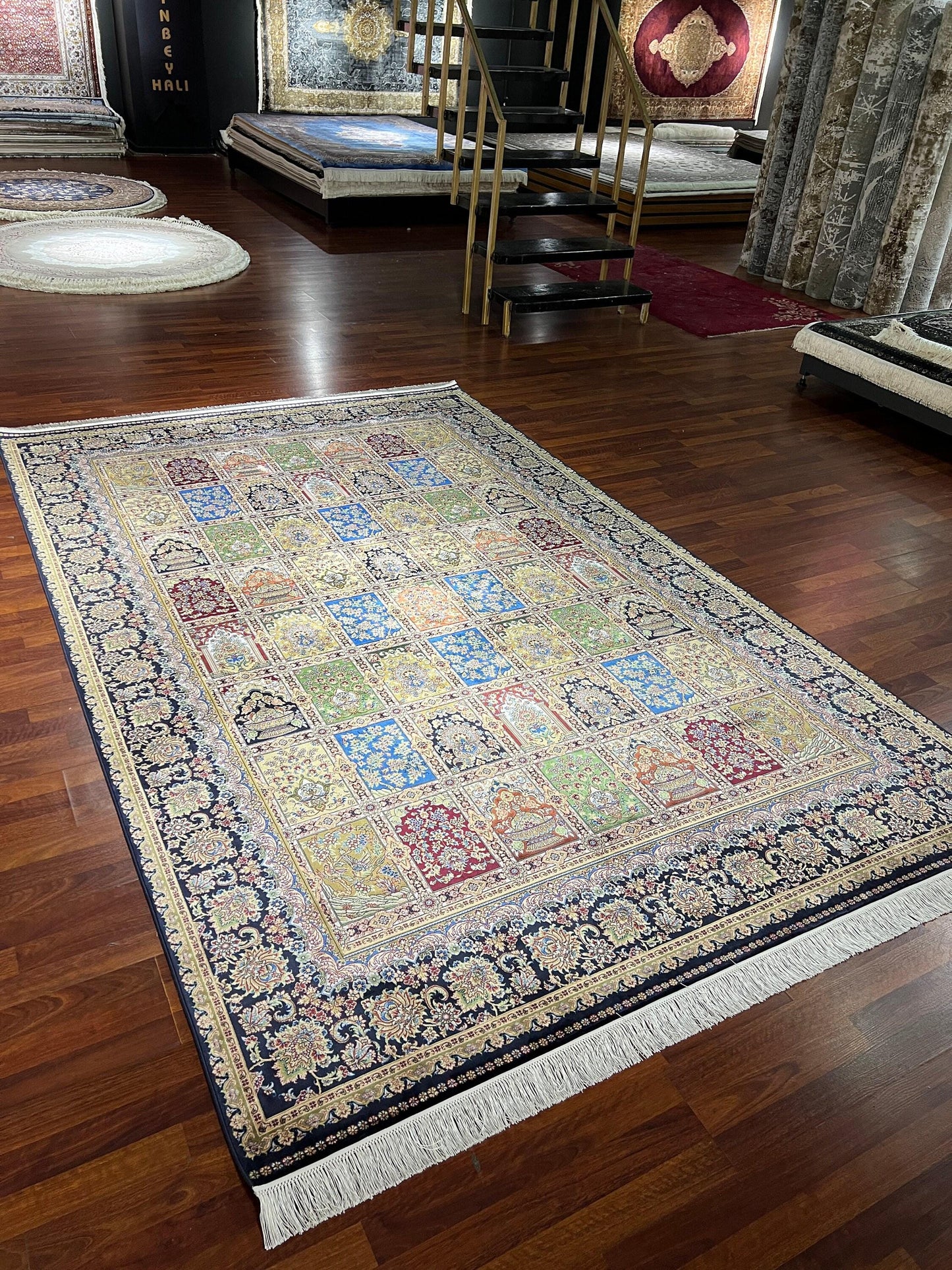 7x10 Silk Area Rug, Luxury Afghan Pattern Carpet, Modal Silk Living Room Rug