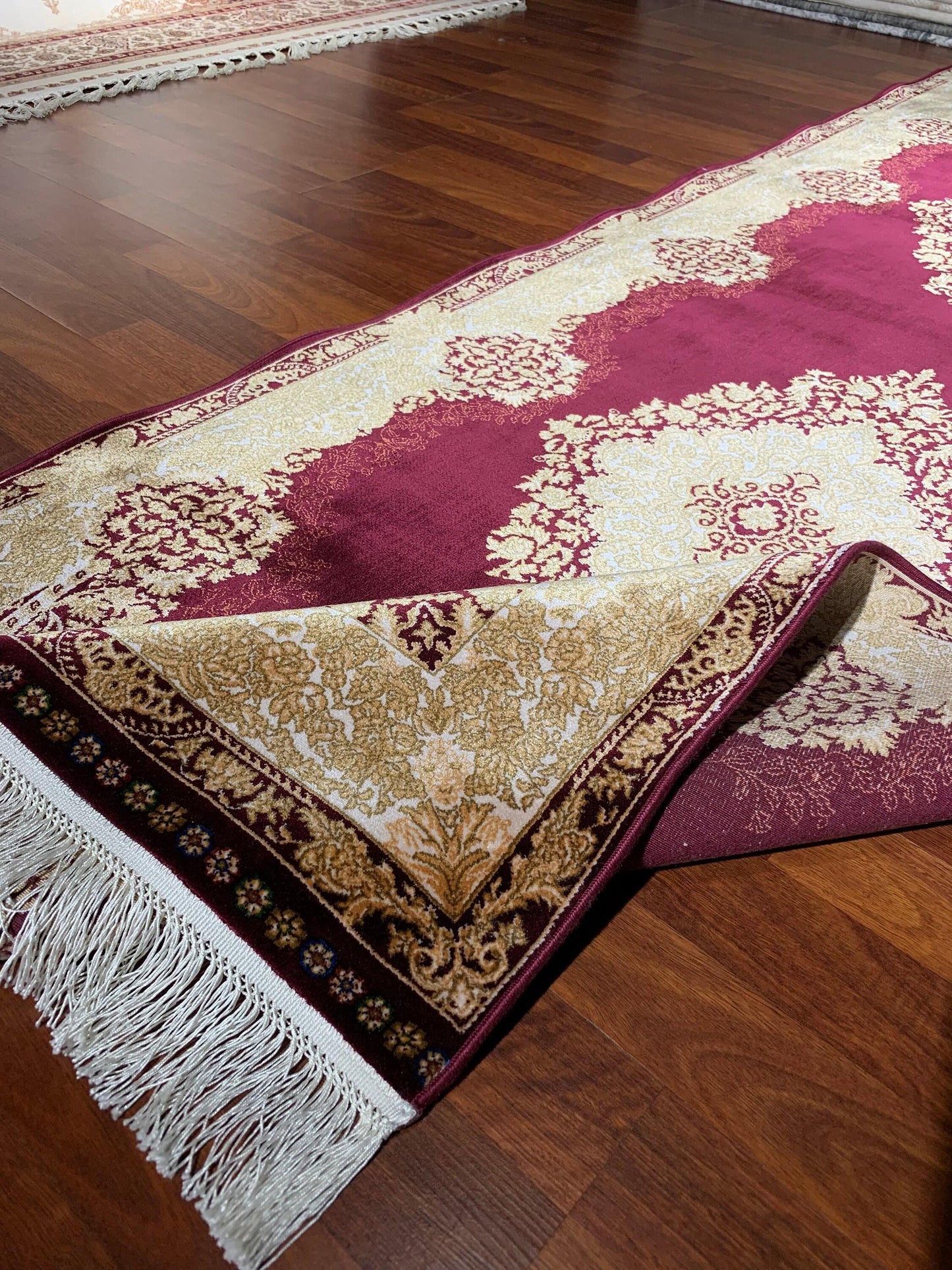 3x10 Red Silk Runner Rug, Gold Pattern Luxury Hallway Carpet, Modal Silk Area Rug