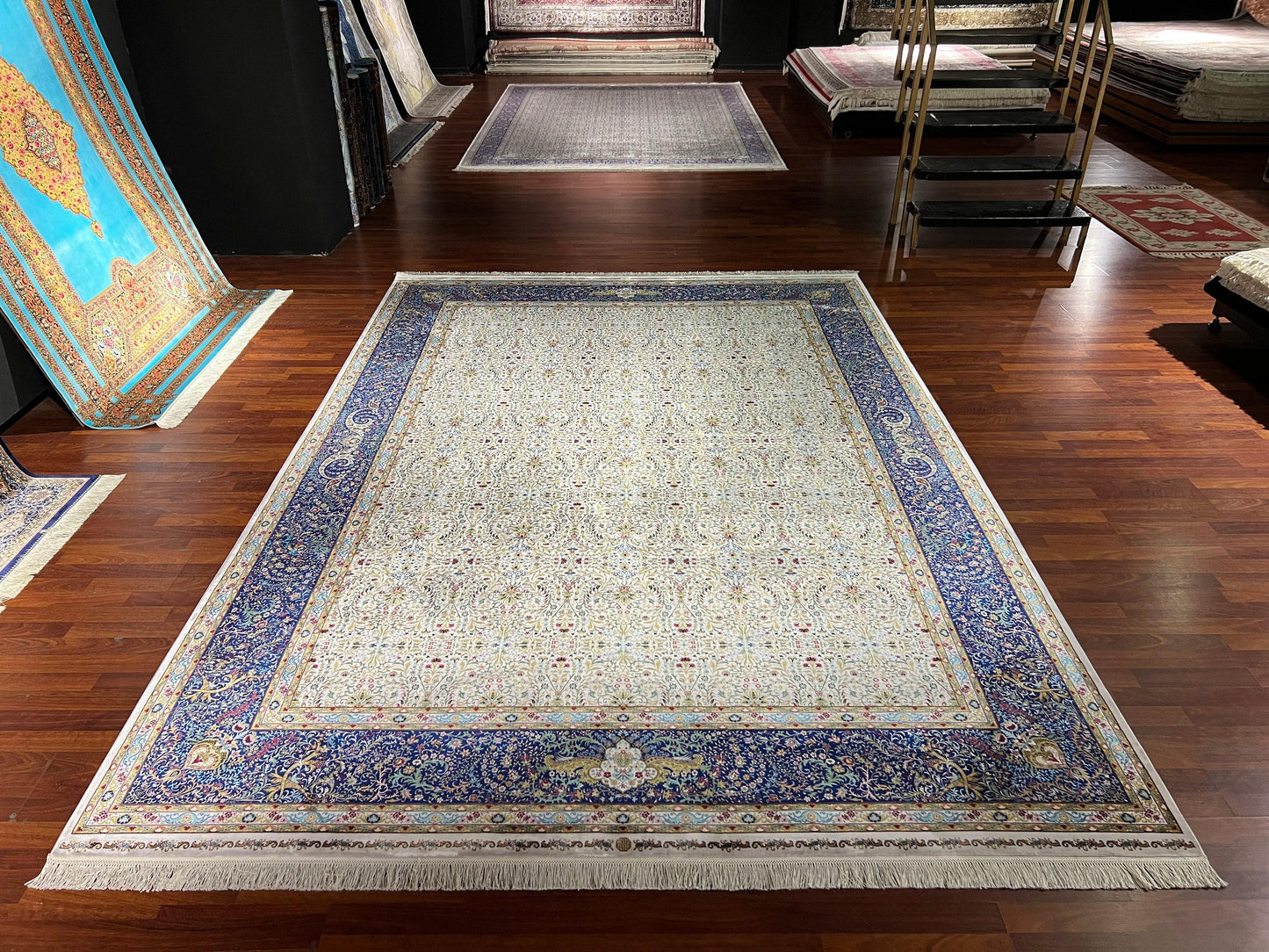 8x11 ft Floral Modal Silk Rug Luxury Large Area Rug Elegant Classic Living Room Rug Decorative Palace Style Carpet