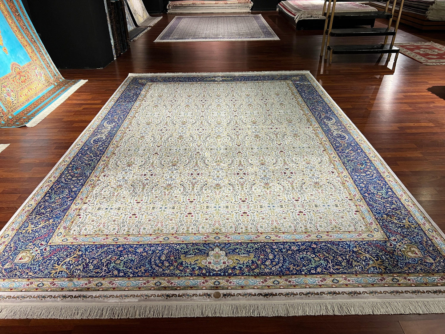 8x11 ft Floral Modal Silk Rug Luxury Large Area Rug Elegant Classic Living Room Rug Decorative Palace Style Carpet
