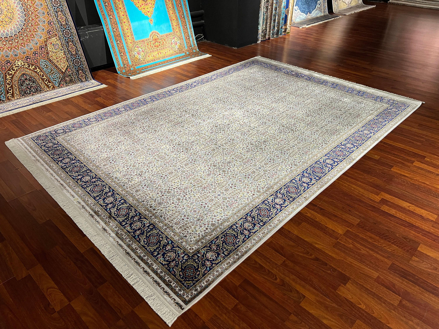 8x11 ft Floral Modal Silk Rug, Luxury Large Area Rug, Elegant Classic Living Room Rug, Soft Decorative Statement Carpet