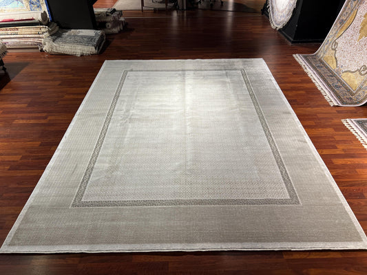 8x11 ft Modern Beige Bamboo Rug, Luxury Large Area Rug, Minimalist Living Room Rug, Soft Neutral Decorative Carpet