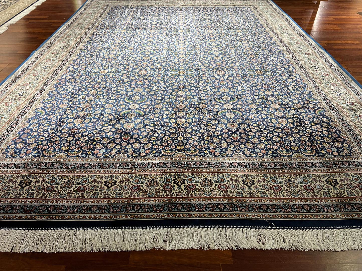 8x11 ft Blue Floral Silk Rug, Luxury Large Area Rug, Traditional  Living Room Rug, Elegant Decorative Carpet