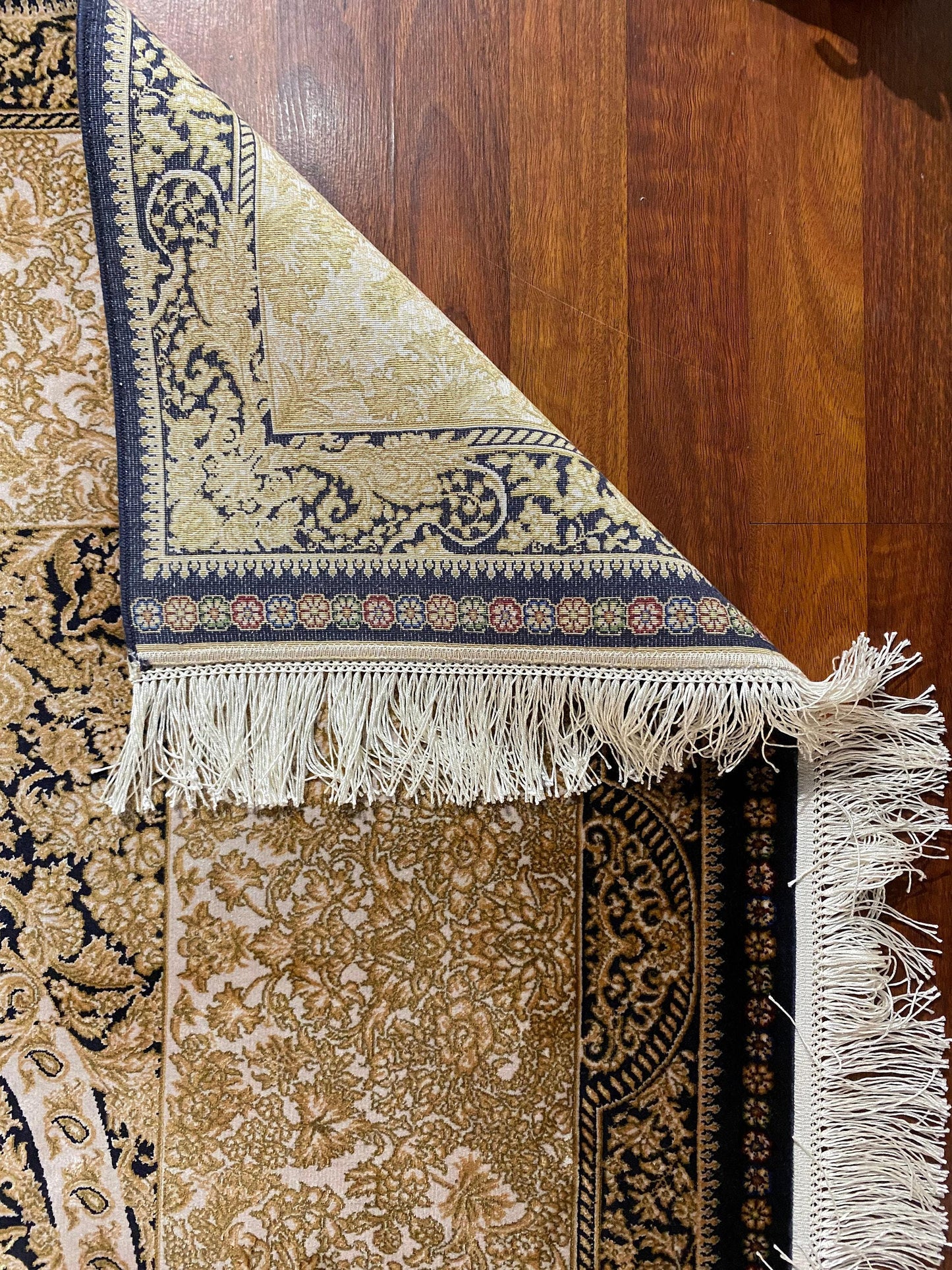 7x10 ft Blue Gold Silk Rug, Luxury Large Area Rug, Classic Medallion Living Room Rug, Elegant Decorative Carpet