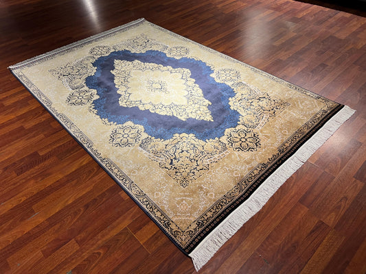5x8 ft Blue Medallion Bamboo Silk Rug Luxury Classic Pattern Area Rug Elegant Living Room Home Decor