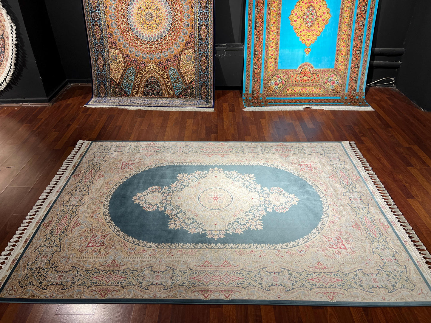 5x8 ft Blue Medallion Bamboo Silk Rug Luxury Floral Pattern Area Rug Elegant Classic Living Room Decor