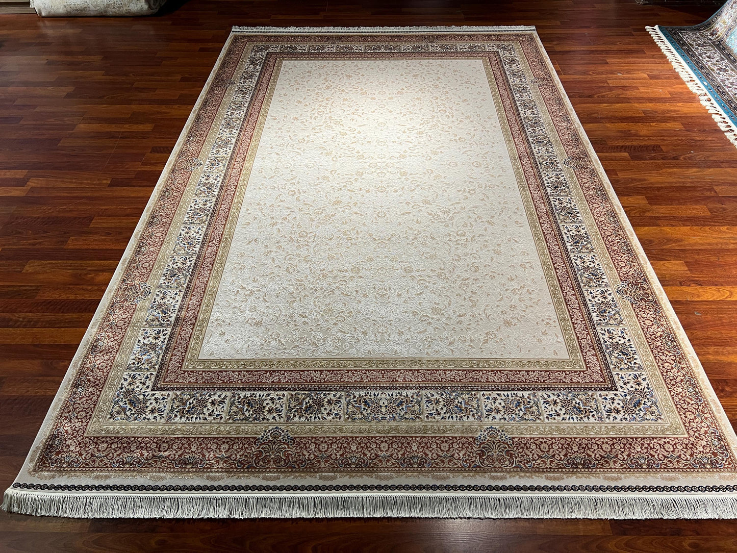 7x10 ft Beige Gold Silk Rug, Luxury Large Area Rug, Elegant Medallion Living Room Rug, Classic Decorative Palace Carpet