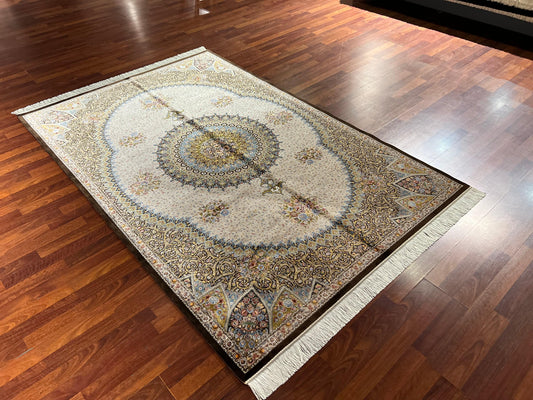 5x7 ft Beige Modal Silk Rug Luxury Classic Medallion Area Rug Elegant Living Room Home Decor Carpet