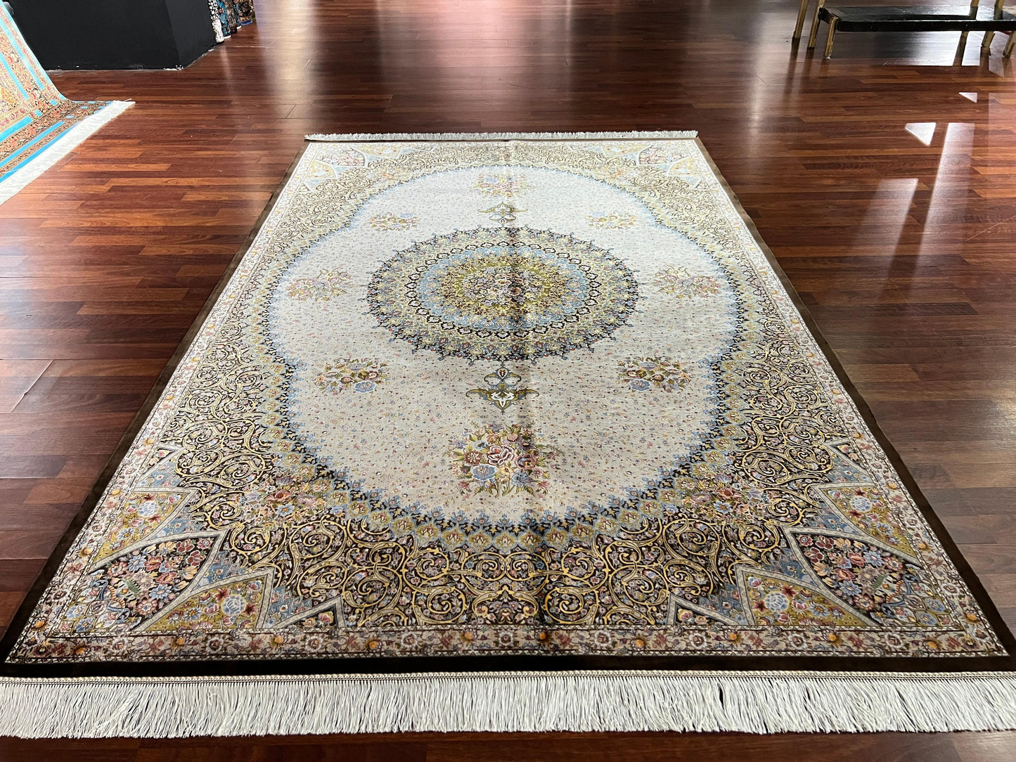 5x7 ft Beige Modal Silk Rug Luxury Classic Medallion Area Rug Elegant Living Room Home Decor Carpet