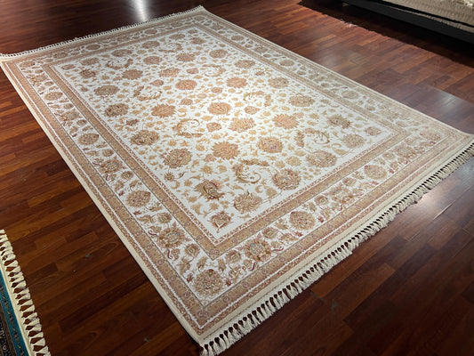 8x11 ft Light Blue Floral Modal Silk Rug Luxury Classic Pattern Large Area Rug Elegant Living Room Decor
