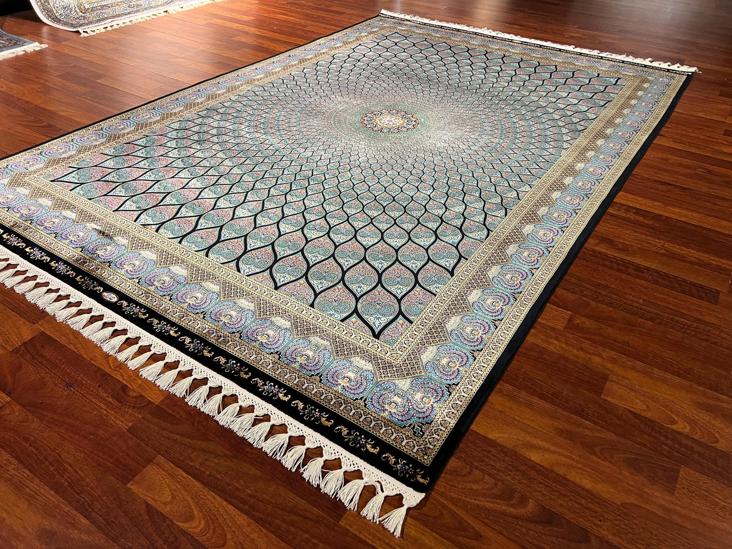 5x8 ft Light Blue Floral Modal Silk Rug Luxury Classic Pattern Large Area Rug Elegant Living Room Decor