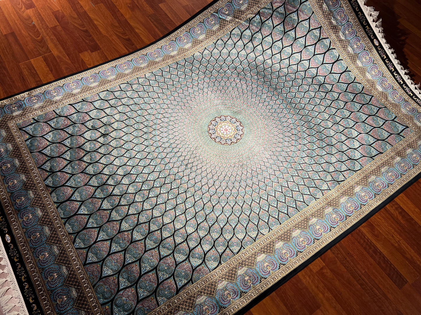 5x8 ft Light Blue Floral Modal Silk Rug Luxury Classic Pattern Large Area Rug Elegant Living Room Decor