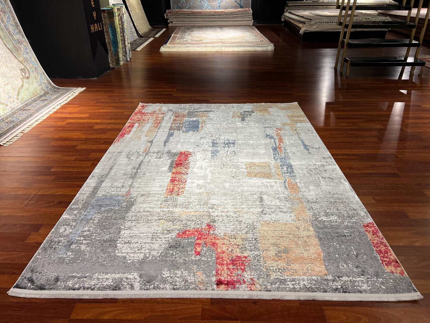 5x8 ft Modern Gray Abstract Rug Contemporary Acrylic Viscose Area Rug Stylish Living Room Decor