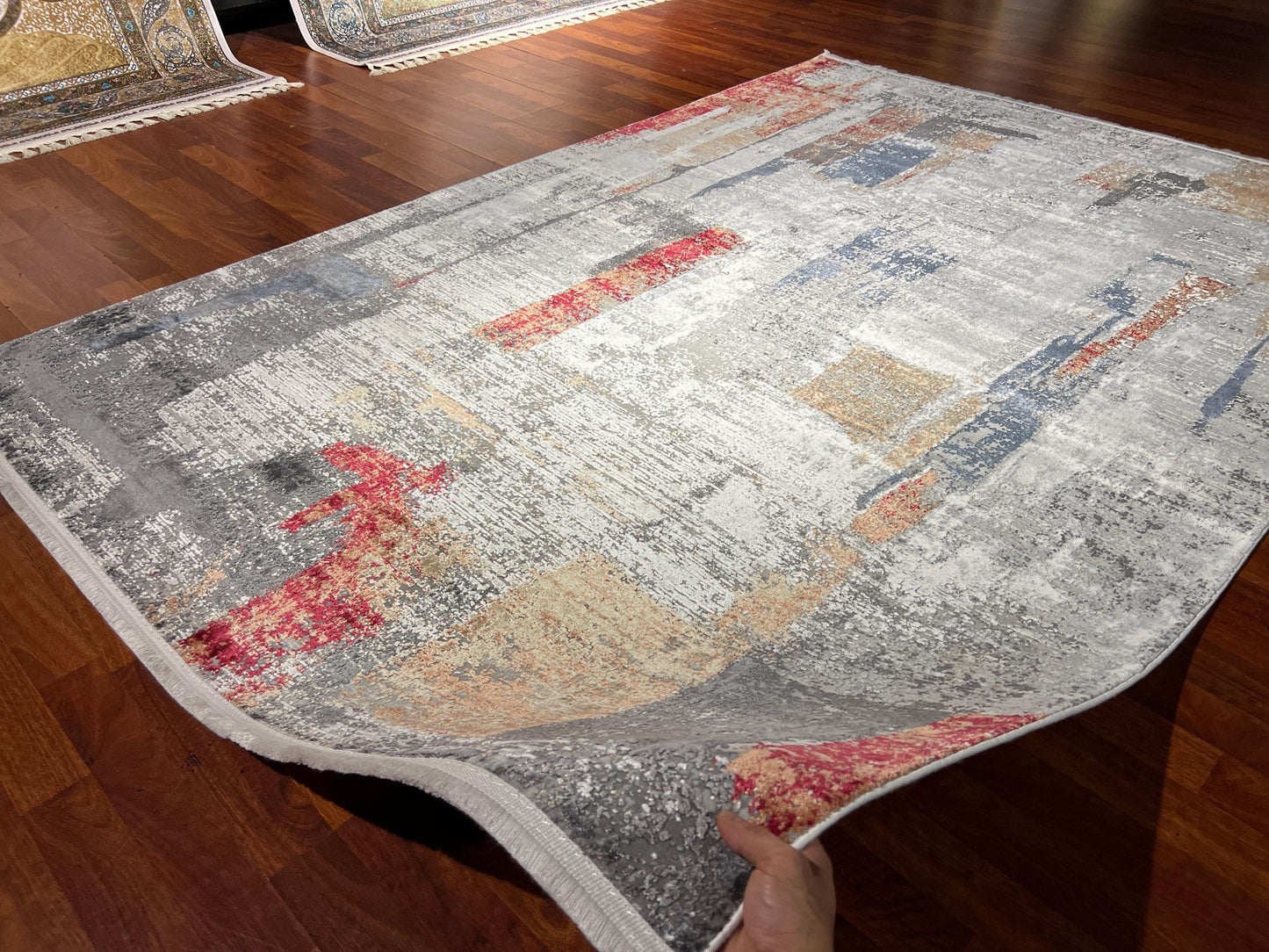 5x8 ft Modern Gray Abstract Rug Contemporary Acrylic Viscose Area Rug Stylish Living Room Decor