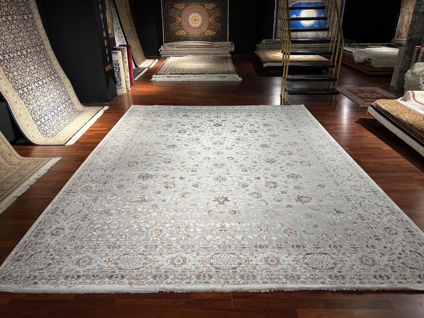 10x13 ft Cream Gray Floral Pattern Oversize Rug Luxury Living Room Large Area Rug