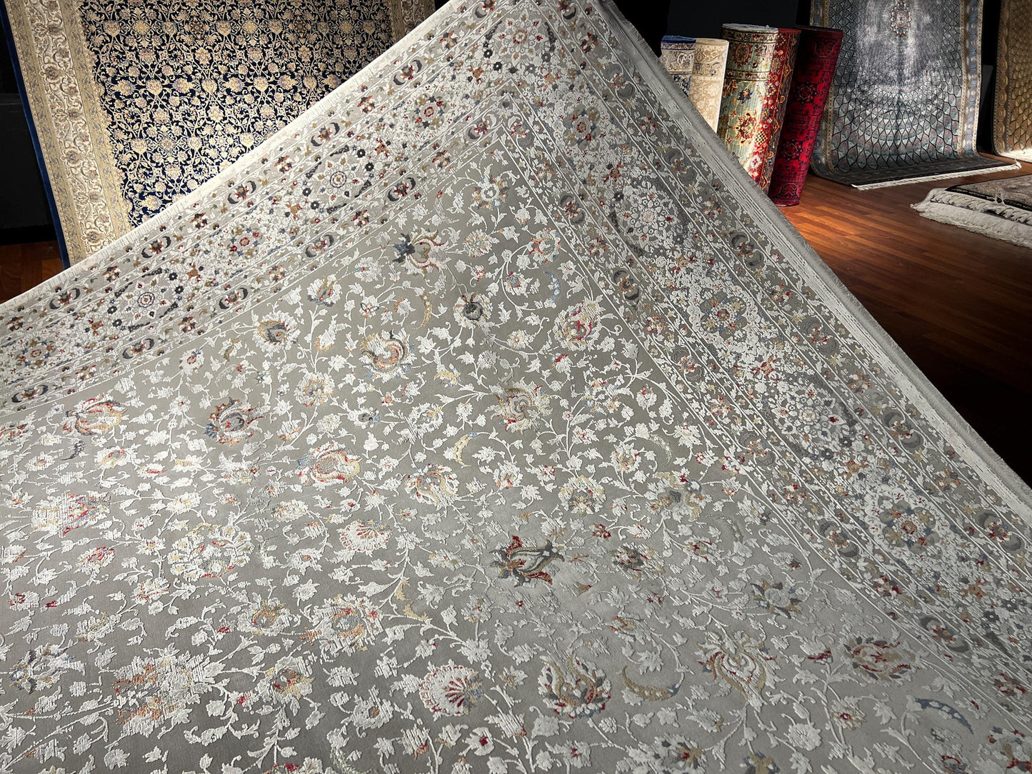 10x13 ft Cream Gray Floral Pattern Oversize Rug Luxury Living Room Large Area Rug