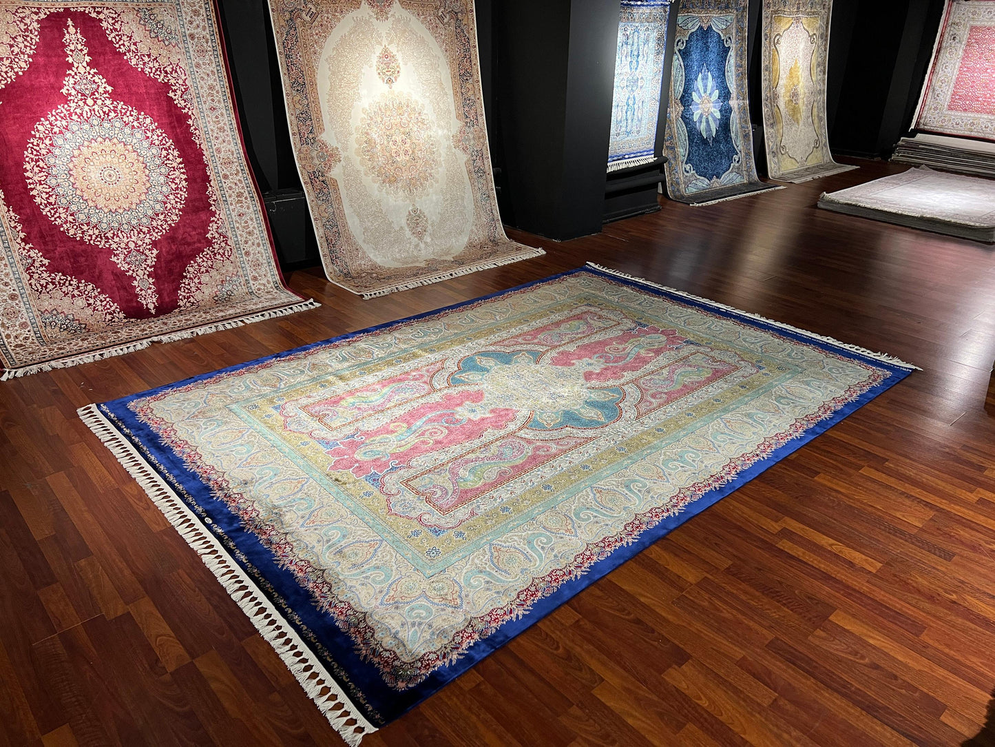 8x11 ft Pink Blue Silk Rug Large Luxury Medallion Area Rug Elegant Living Room Decorative Silk Carpet