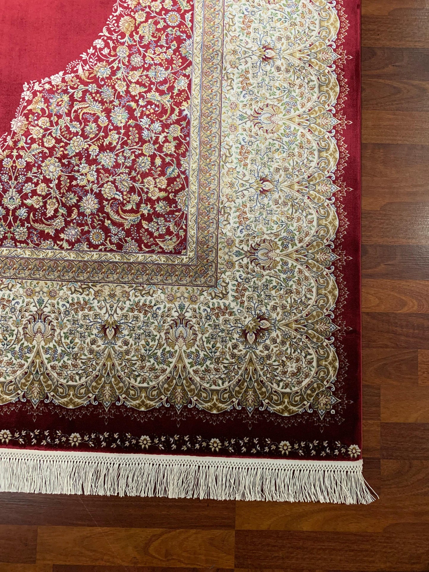 7x10 ft Red Silk Rug, Luxury Large Area Rug, Elegant Medallion Living Room Rug, Classic Decorative Carpet