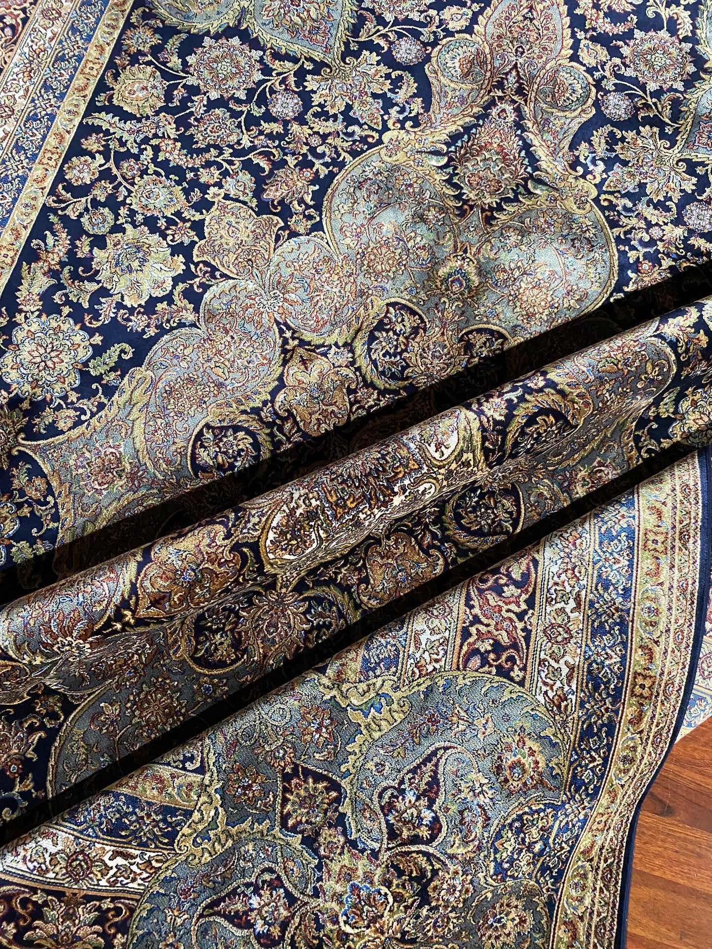 7x10 ft Black Silk Rug, Luxury Large Area Rug, Elegant Classic Living Room Rug, Decorative Pattern Carpet