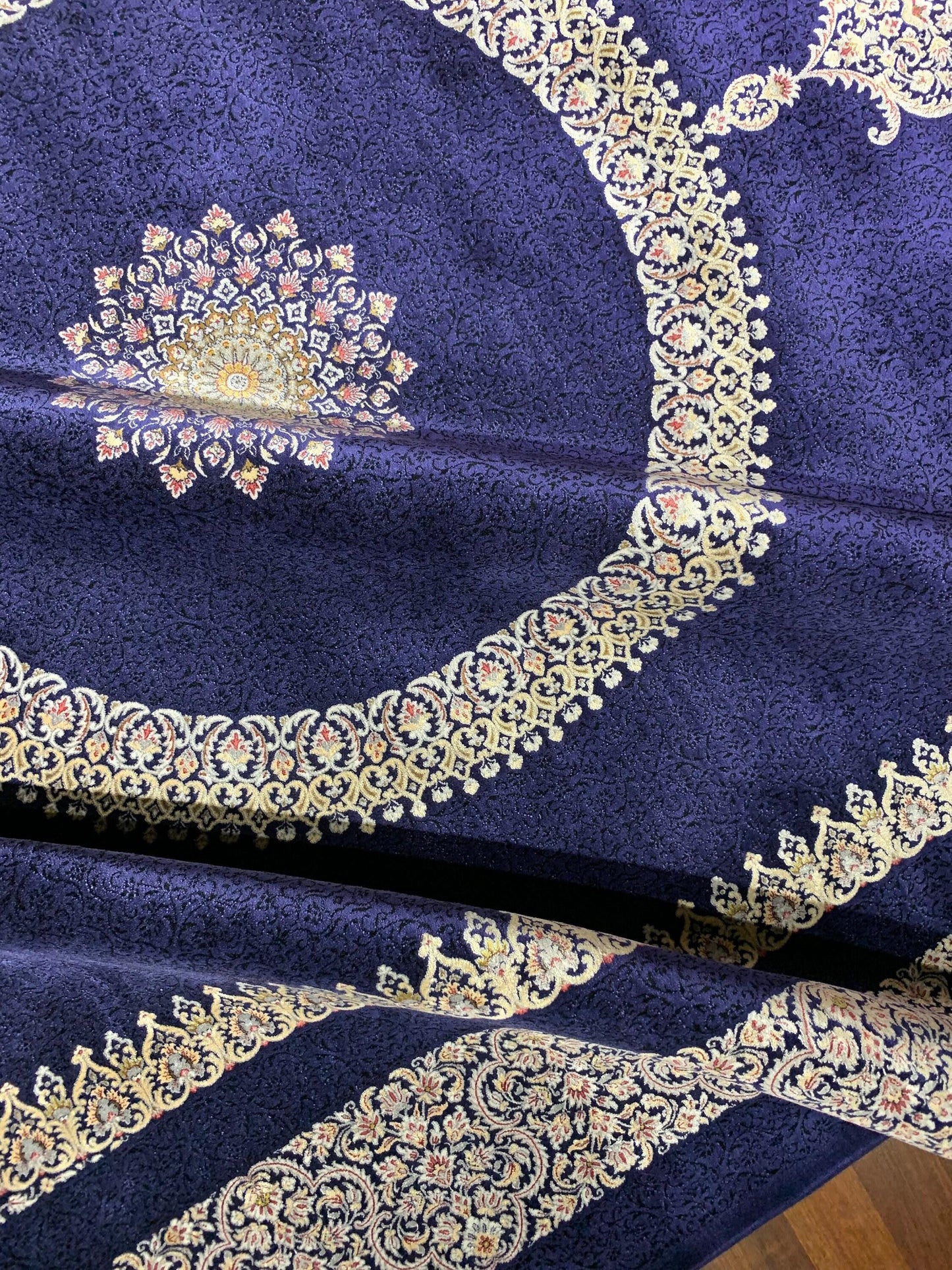 7x10 ft Blue Silk Rug, Luxury Large Area Rug, Elegant Medallion Living Room Rug, Classic Decorative Carpet
