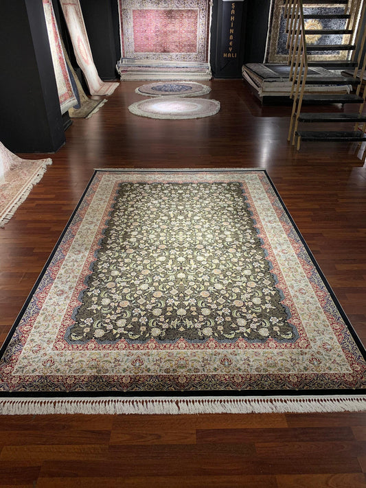 7x10 ft Luxury Silk Rug, Elegant Floral Pattern Rug, Large Area Rug, Classic Living Room Carpet, High Quality Silk Rug
