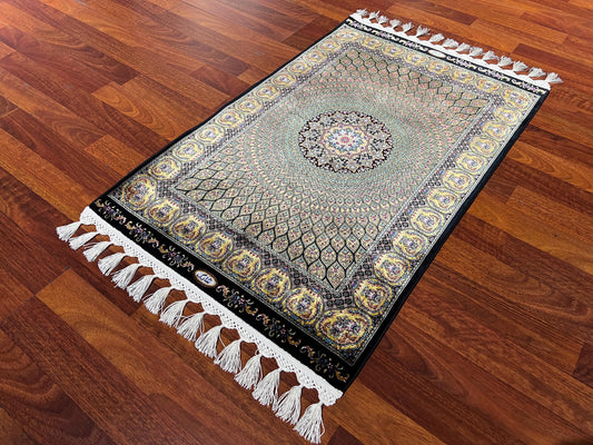 2x3 ft Mini Modal Silk Medallion Rug, Luxury Small Area Rug, Elegant Decorative Accent Rug for Living Room