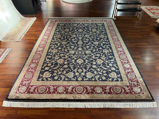 8x11 ft Red Blue Floral Silk Rug Luxury Large Area Rug Elegant Classic Living Room Rug Decorative Statement Carpet