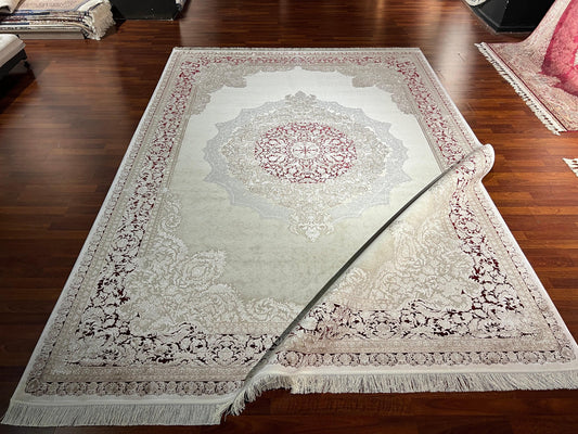 8x11 ft Beige Bamboo Rug Luxury Large Area Rug Elegant Medallion Living Room Rug Classic Soft Decorative Carpet