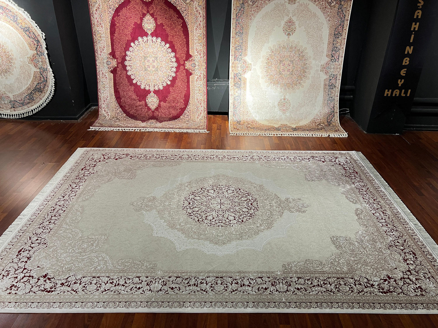8x11 ft Beige Bamboo Rug Luxury Large Area Rug Elegant Medallion Living Room Rug Classic Soft Decorative Carpet