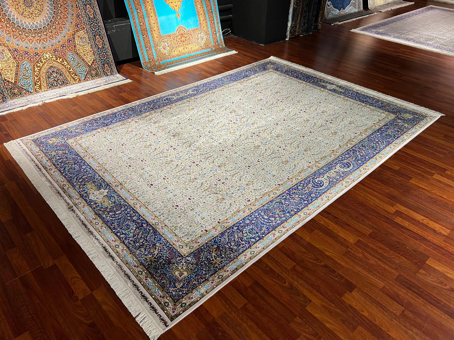 8x11 ft Floral Modal Silk Rug Luxury Large Area Rug Elegant Classic Living Room Rug Decorative Palace Style Carpet