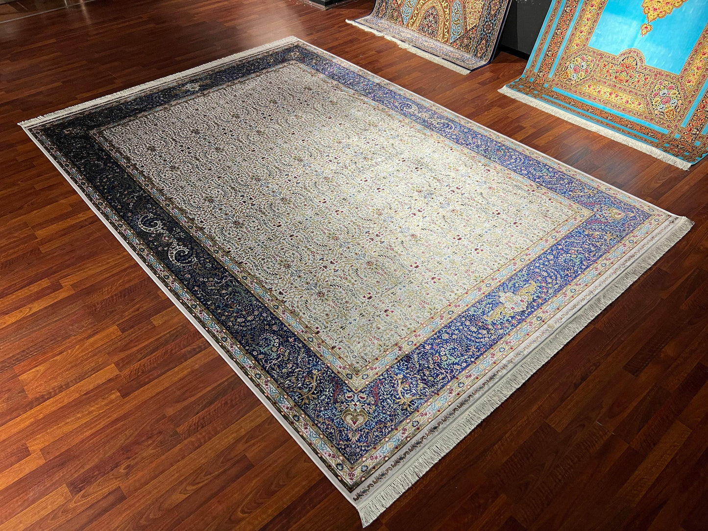 8x11 ft Floral Modal Silk Rug Luxury Large Area Rug Elegant Classic Living Room Rug Decorative Palace Style Carpet