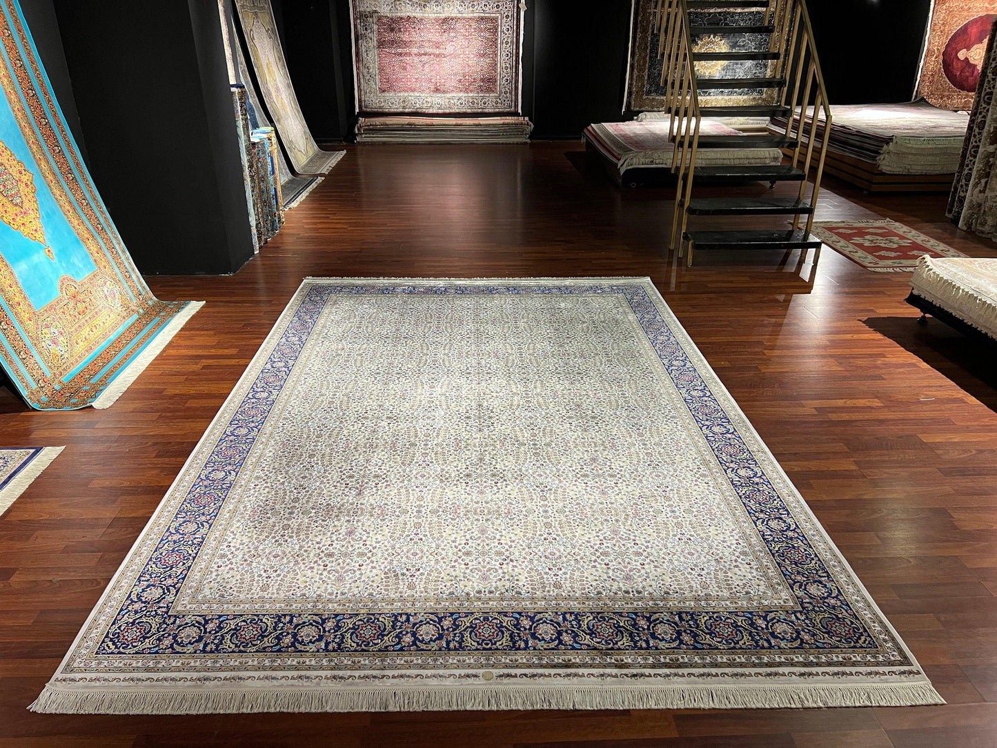 8x11 ft Floral Modal Silk Rug, Luxury Large Area Rug, Elegant Classic Living Room Rug, Soft Decorative Statement Carpet