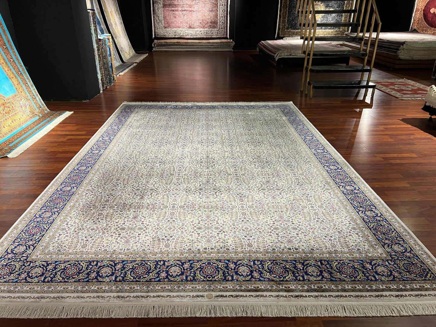 8x11 ft Floral Modal Silk Rug, Luxury Large Area Rug, Elegant Classic Living Room Rug, Soft Decorative Statement Carpet